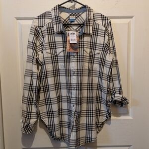 Kavu Billie Jean Button Up Shirt Elbow Patches Black & White Plaid Size M New!